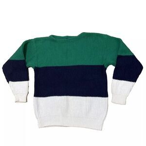 GAP Sweater Womens L Chunky Ribbed Colorblock Striped Green Blue White Knit  L
